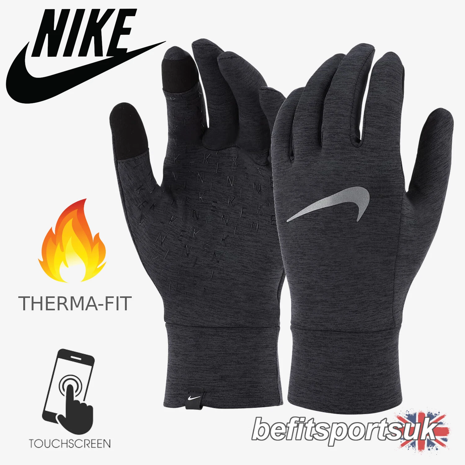 NIKE MENS FLEECE GLOVES WINTER THERMAL RUN WARM GRIP TOUCH SCREEN PHONE BLACK
Opens in a new window 