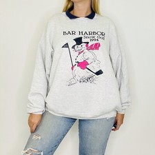 Vintage 90s Bar Harbor Snow Golf 1994 Light Gray Snowman Sweatshirt XXL Jerzees