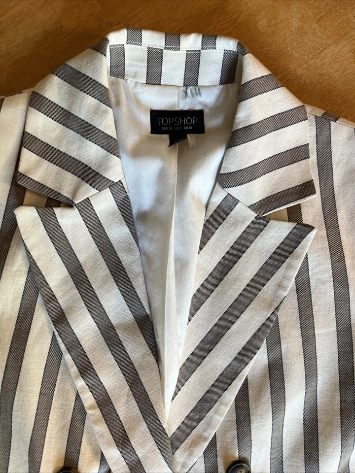 Blazer Topshop Doble Pecho Rayas Usado en Excelente Condición Para Mujer Talla 6 EE. UU. Foto 3 de 4