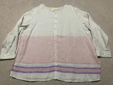 C&C California Womens 2X Plus Shirt Multicolor Striped Linen Button-Up Beach