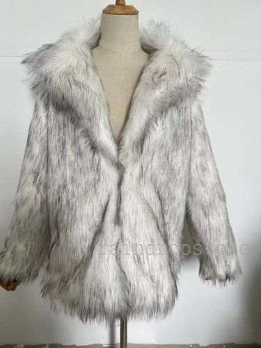 Women's Lapel Collar Winter Warm Coats Faux Fur Jacket Outwear Parka Plus Size - Picture 11 of 13