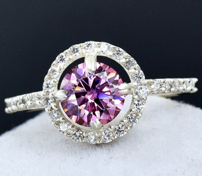 Certified Stunning 1.5ct Natural VVS1 Pink Diamond Solitaire Ring in 925 Silver