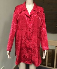 Vtg VICTORIA'S SECRET Gold Label Satin Sleep Shirt, Red w/ Floral Pattern, P/S