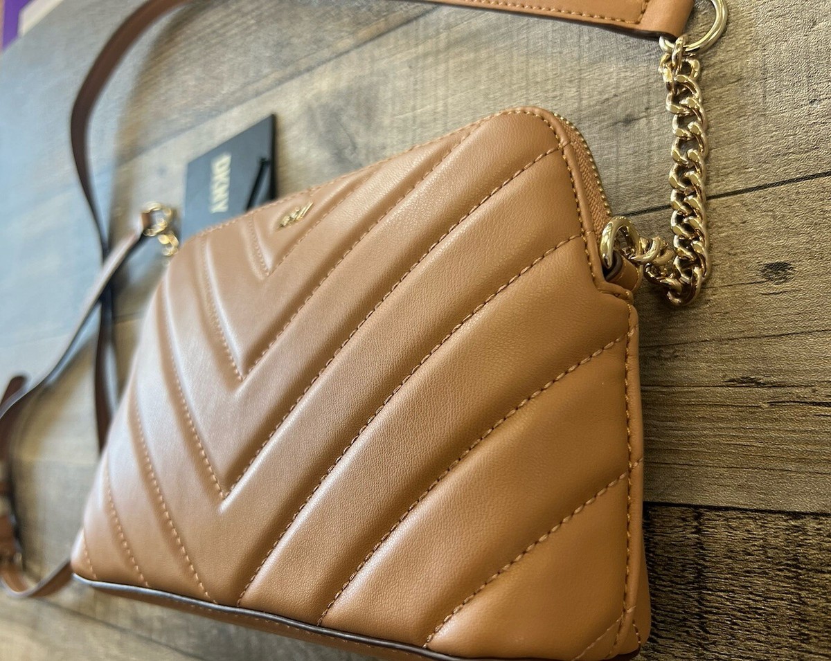 Sac Bandoulière DKNY VERONICA Marron Matelassé - Simili Cuir, Format Compact, Sangle Réglable - Idéal Ville