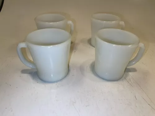 Vintage White Anchor Hocking Coffee Mug Oven Proof! Milk Glass Coffee Set (4)Cup