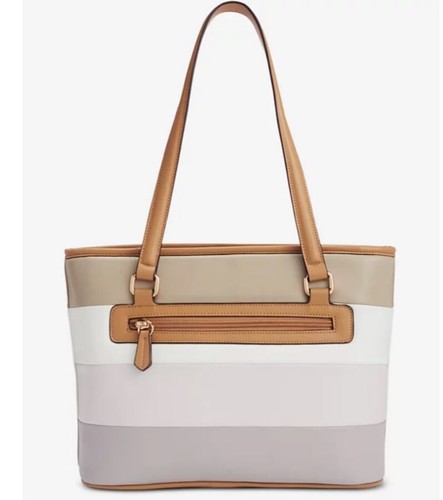 GIANI BERNINI colorblock striped faux-leather medium tote bag -Beige White Tan - Picture 3 of 15