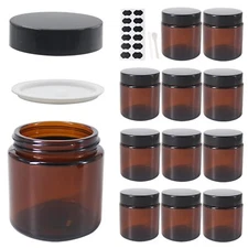 12 Pack 4oz Round Glass Amber Jars with Lids for Makeup Cream Sugar Scrubs