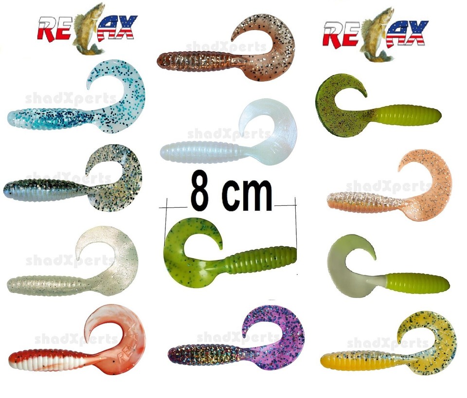 3 Twister 4" von Relax 8 cm Hecht Zander Barsch Forelle Huchen Meeresangeln