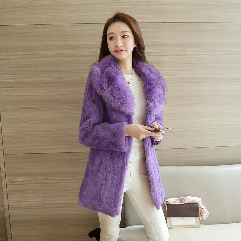 Women Woolen Jacket With Fur Collar Hooded Long Coat Plus Size Blue High  Quality Winter