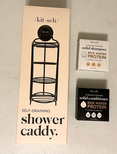 Kitsch Self-Draining Shower Caddy Suction Cup Rust Proof Holder with 2 Bar Soap