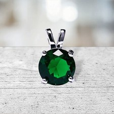 1.25 ct. Genuine Emerald Solitaire Pendant Necklace in Solid Sterling Silver