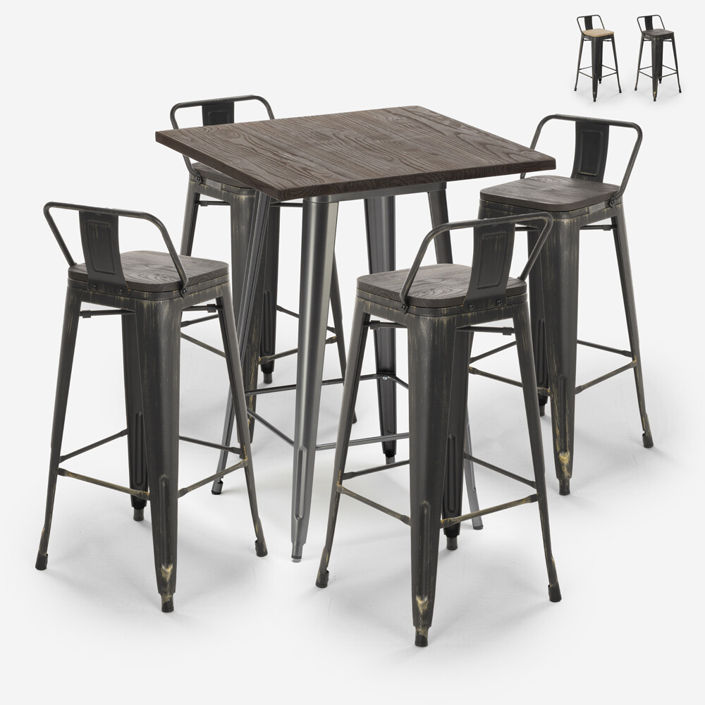 Conjunto mesa alta 60 x 60 cm 4 taburetes metálicos diseño tolix...
