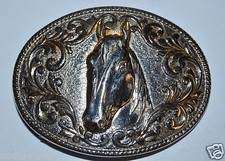 WOW Nice Vintage Horse Head Chambers Equestrian 24K Gold Plated Belt Buckle Rare