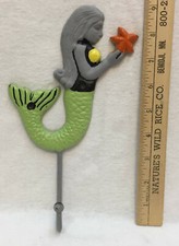 Mermaid Hooks Cast Iron Painted Towel Coat Beach Nautical Sea 9.5" Long