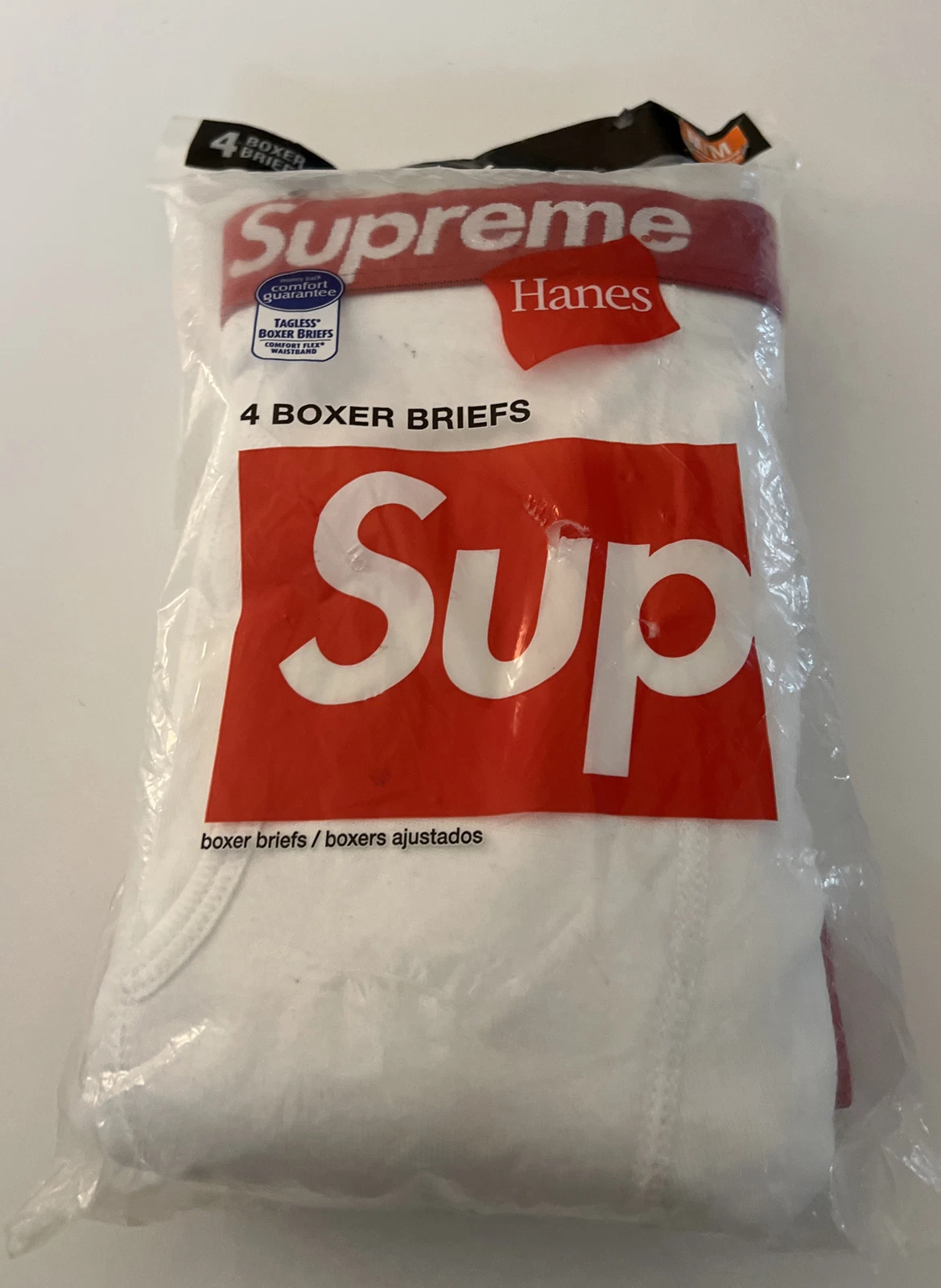 SLIP BOXER SUPREME/ HANES PACK COMPLET DE 4 NEUF SCELLÉ BLANC TAILLE MEDIUM