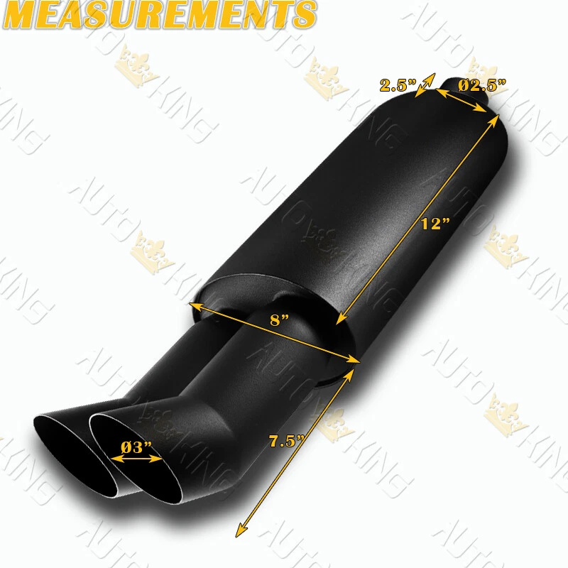 UNIVERSAL 3" DUAL ANGLE SLANT TIP T304 BLACK RACING EXHAUST MUFFLER 2.5" INLET - Image 2 of 4