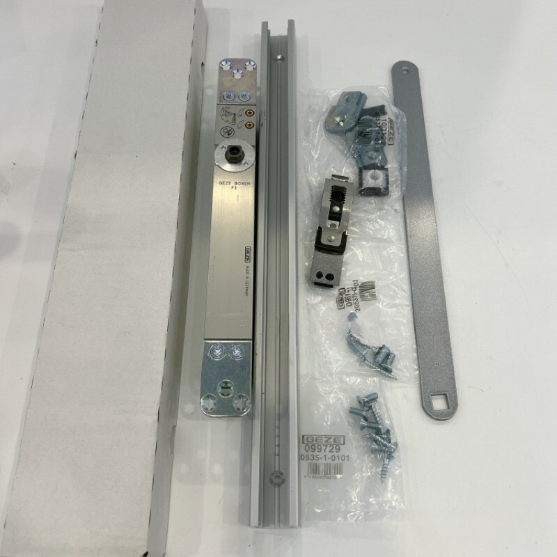 Geze boxer F3 door closer with rail, silver, EN 3, for 130 kg