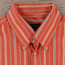 Scott Barber Shirt Mens XL Orange Blue Striped 100% Cotton Button Up Long Sleeve