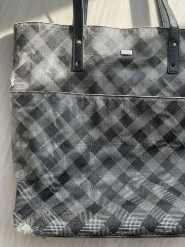 Womens Ladies Girls Teens Black and Grey Check Print Tote Bag School Work Casual - Picture 2 of 6