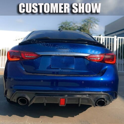 Labio difusor parachoques trasero carbono real con luz roja para Infiniti Q50 Q50S 2018-2020 - Imagen 4 de 13