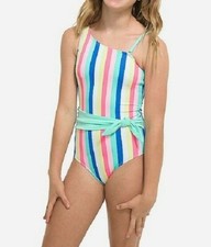 Justice Girl Size 8 Multi-Color Candy Striped One-Piece Swimsuit NEW
