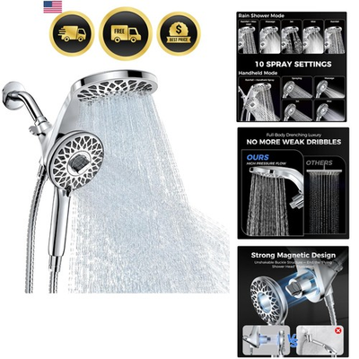 #ad #ad High Pressure Rain Shower Head with Handheld Spray Combo 10 Spray Modes Chrome $79.99