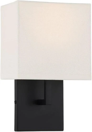 George Kovacs 1 Light Wall Sconce Coal Finish w/Off White Linen Shade P470-66a - Picture 2 of 3