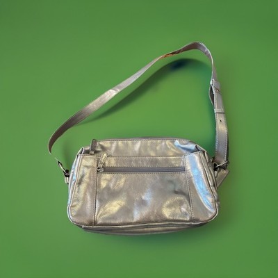 Laura Lansdale Shinny Gray Leather Shoulder Handbag Purse Bag