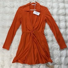 Reformation Kyler Dress Size Small Orange Deep V Neck Center Front Twist Mini