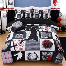 Aimuan Basketball Bedding Set For Boys Kids Teens Soft Black And Red Sports