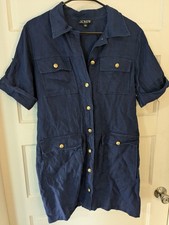 J.CREW Women's Navy Blue 100% Linen Pocket Dress Size 8