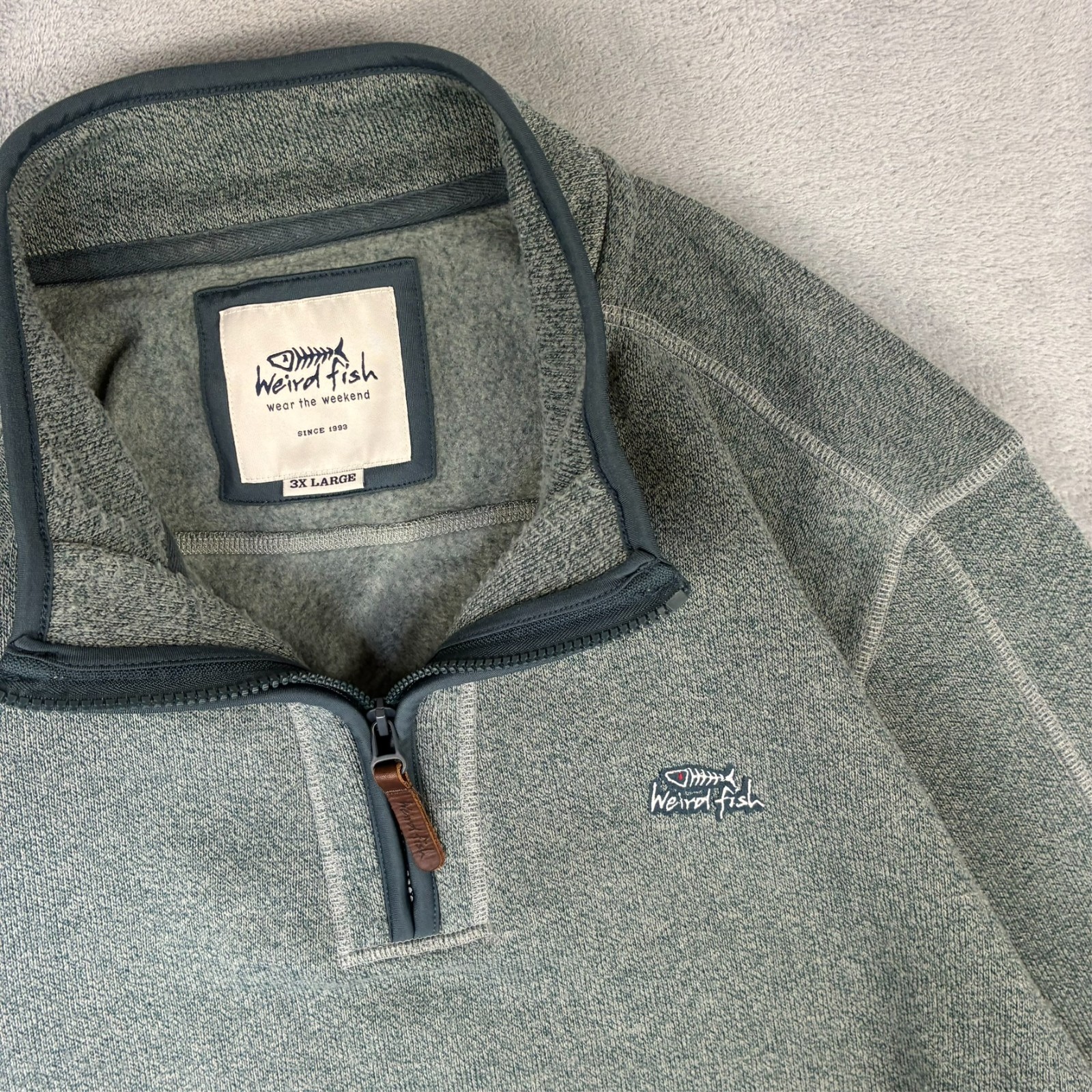 VTG Weird Fish Grey Green Size 3XL Knitted 1/4 Quarter Zip Pullover Jumper image 4