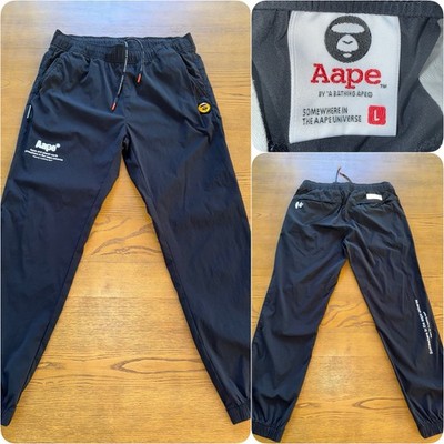 AAPE by A Bathing Ape Mens L Black Nylon Jogger Pants Streetwear Logo BAPE