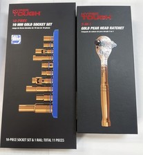 Hyper Tough Gold 10mm Socket Set Matching 3 In 1 Gold Ratchet New - Bundle