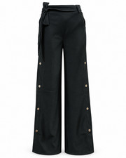 Women  s Wide Leg Dress Pants Tie Waist Side Buttons High Rise Office Trousers