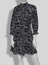 Karl Lagerfeld Paris Women's Black Dot A-Line Mock Neck 3/4 Sleeve Dress Size 12