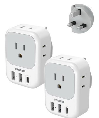 UK Adapters for Travel 2 Pack, TESSAN Type G US to UK Plug