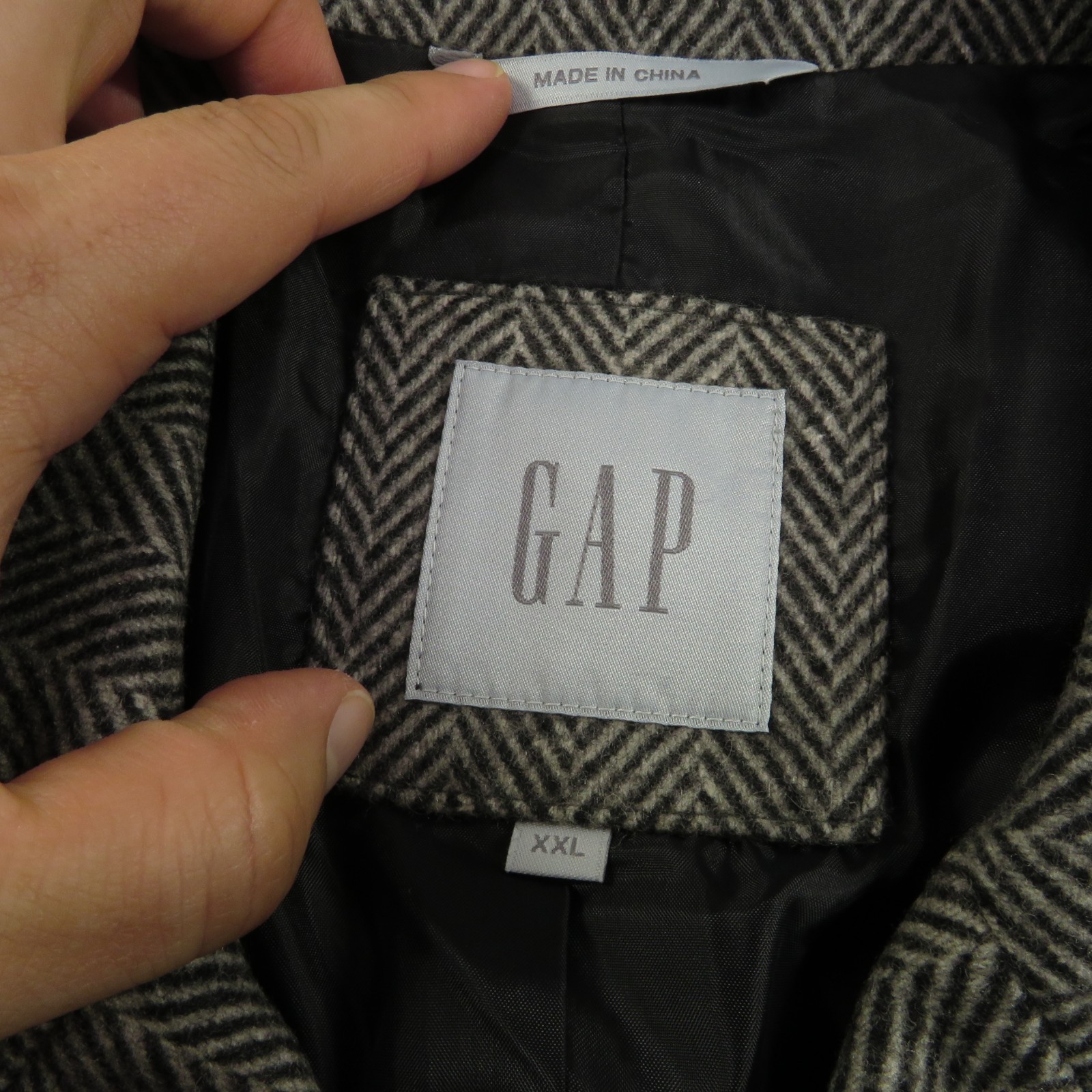 Gap Coat Men XXL Wool Herringbone Double Breasted Jacket City Towne Car Charcoal image 8