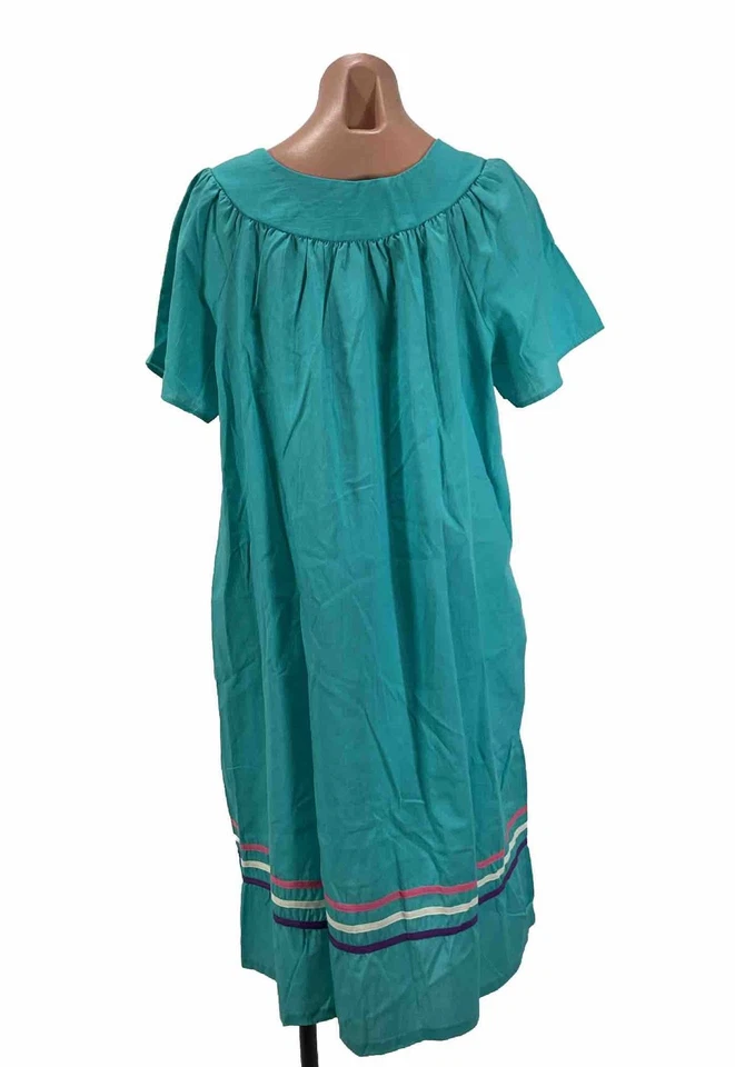 Vestido mexicano vintage Apóstrofe bordado verde azulado XL 14/16 Kaftan MuuMuu Foto 2 de 4