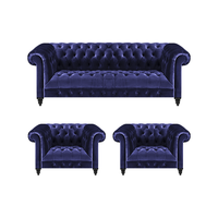 Blau Set 3Tlg Chesterfield Komplett Sofa Dreisitze 2X Sessel Wohnzimmer Neu