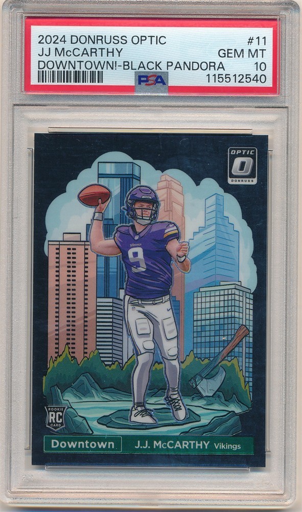 JJ MCCARTHY 2024 DONRUSS OPTIC RC DOWNTOWN BLACK PANDORA #10/25 PSA 10 GEM MINT