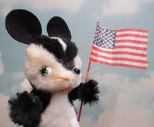 Custom Vintage Wool Chenille Skunk w/ Vintage Miniature American Flag