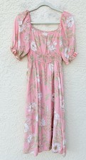 Summer Sale Blu Pepper Peach M Floral Cottagecore Midi Dress Puff Sleeve Womens