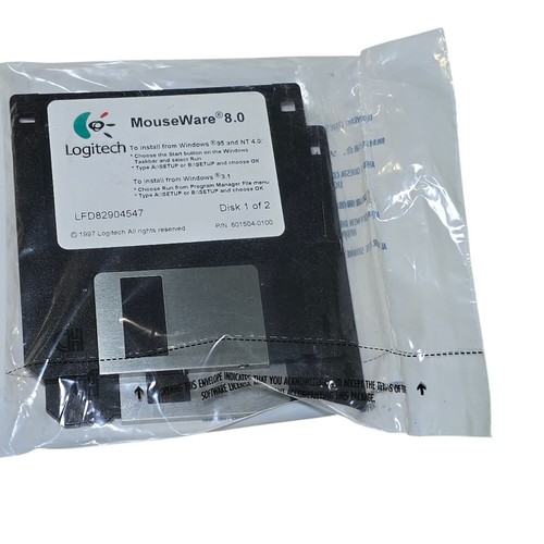 Vintage LogicTech MouseWare 8.0 Software LFD82904547 3.5 Disk Windows 95 NT 4.0 - 第 2/6 張圖片