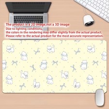 1pc Kawaii White Cat Blue Bow Desk Mat with Non-Slip Rubber Base, Washable M