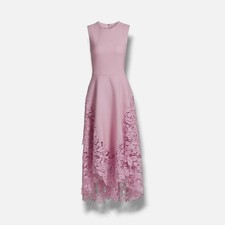 Oscar De La Renta Women's Pink Cherry Guipure Lace Midi-Dress Size 4