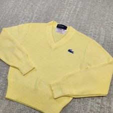 Vintage Izod Lacoste Sweater Kids 6 Yellow V Neck Preppy Tennis 80s 90s Knit