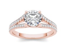Real 14k RoseGold 2CT Center Lab Grown Double Row Pave Certified Engagement Ring