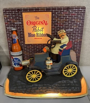 Vintage 1960s Pabst Blue Ribbon Beer Jalopy Lighted Bar Sign - Lights Work