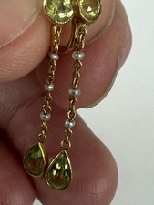 Delightful Pair Victorian 15ct Peridot & Seed Pearl Drop Earrings Circa 1880
